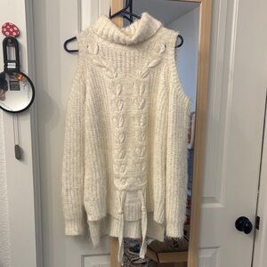 Miss Me Ivory Cable Knit Turtleneck Sweater